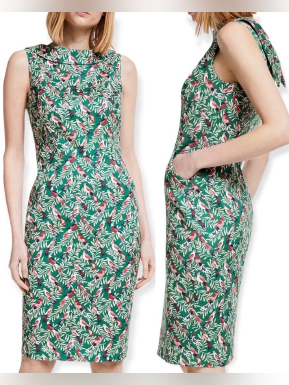 Boden Tropical Bird Dress Martha Jungle Print Cotton Sheath 8R